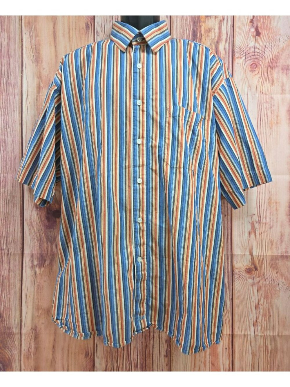 Johnston & Murphy Mens XL Striped Short Sleeve Shirt 100% Cotton Multicolor